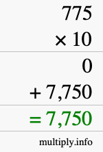 How to calculate 775 times 10 using long multiplication