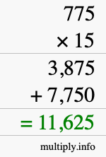 How to calculate 775 times 15 using long multiplication How to calculate 775 times 15 using long multiplication