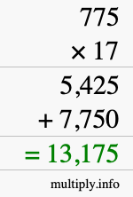 How to calculate 775 times 17 using long multiplication