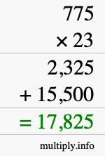How to calculate 775 times 23 using long multiplication