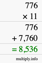 How to calculate 776 times 11 using long multiplication