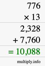 How to calculate 776 times 13 using long multiplication