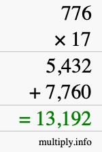 How to calculate 776 times 17 using long multiplication