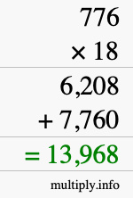 How to calculate 776 times 18 using long multiplication
