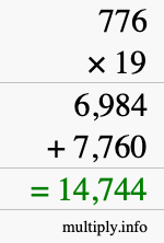 How to calculate 776 times 19 using long multiplication