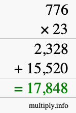 How to calculate 776 times 23 using long multiplication