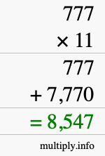 How to calculate 777 times 11 using long multiplication