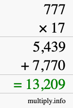 How to calculate 777 times 17 using long multiplication
