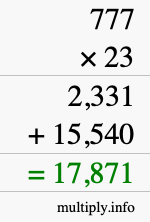 How to calculate 777 times 23 using long multiplication