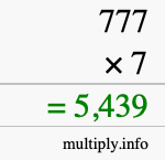 How to calculate 777 times 7 using long multiplication