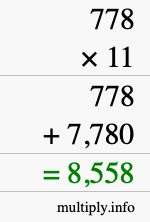 How to calculate 778 times 11 using long multiplication