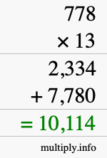How to calculate 778 times 13 using long multiplication