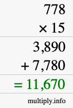 How to calculate 778 times 15 using long multiplication