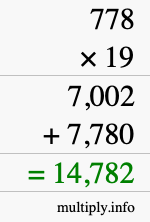 How to calculate 778 times 19 using long multiplication