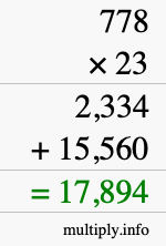 How to calculate 778 times 23 using long multiplication