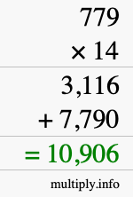 How to calculate 779 times 14 using long multiplication