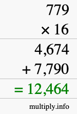How to calculate 779 times 16 using long multiplication