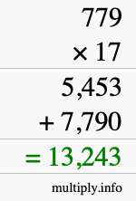 How to calculate 779 times 17 using long multiplication