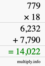 How to calculate 779 times 18 using long multiplication
