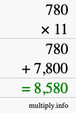How to calculate 780 times 11 using long multiplication