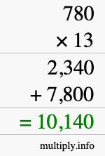 How to calculate 780 times 13 using long multiplication