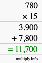 How to calculate 780 times 15 using long multiplication