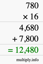 How to calculate 780 times 16 using long multiplication