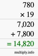 How to calculate 780 times 19 using long multiplication