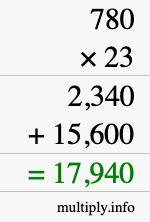 How to calculate 780 times 23 using long multiplication