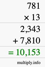 How to calculate 781 times 13 using long multiplication