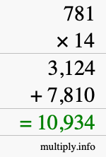 How to calculate 781 times 14 using long multiplication