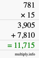 How to calculate 781 times 15 using long multiplication