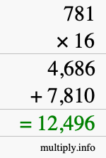 How to calculate 781 times 16 using long multiplication
