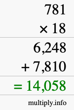 How to calculate 781 times 18 using long multiplication