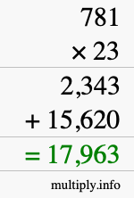 How to calculate 781 times 23 using long multiplication