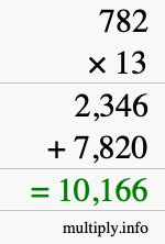 How to calculate 782 times 13 using long multiplication