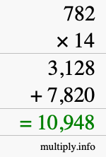 How to calculate 782 times 14 using long multiplication
