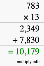 How to calculate 783 times 13 using long multiplication