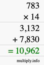 How to calculate 783 times 14 using long multiplication