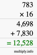 How to calculate 783 times 16 using long multiplication