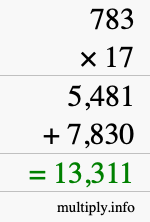 How to calculate 783 times 17 using long multiplication
