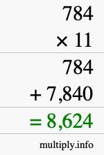 How to calculate 784 times 11 using long multiplication