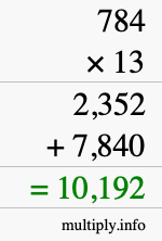 How to calculate 784 times 13 using long multiplication