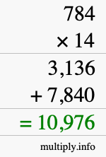 How to calculate 784 times 14 using long multiplication