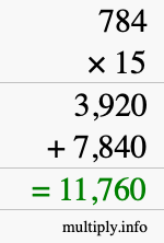 How to calculate 784 times 15 using long multiplication
