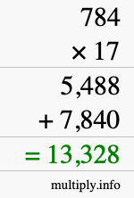 How to calculate 784 times 17 using long multiplication