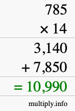 How to calculate 785 times 14 using long multiplication