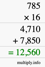 How to calculate 785 times 16 using long multiplication