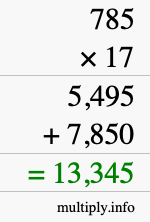 How to calculate 785 times 17 using long multiplication