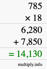 How to calculate 785 times 18 using long multiplication
